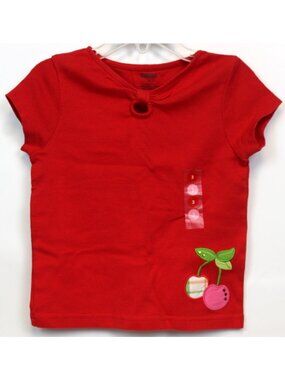 2008 Gymboree Cherry Baby Tee T-Shirt sz 3T Red Fruit cap Sleeves Keyhole Neck